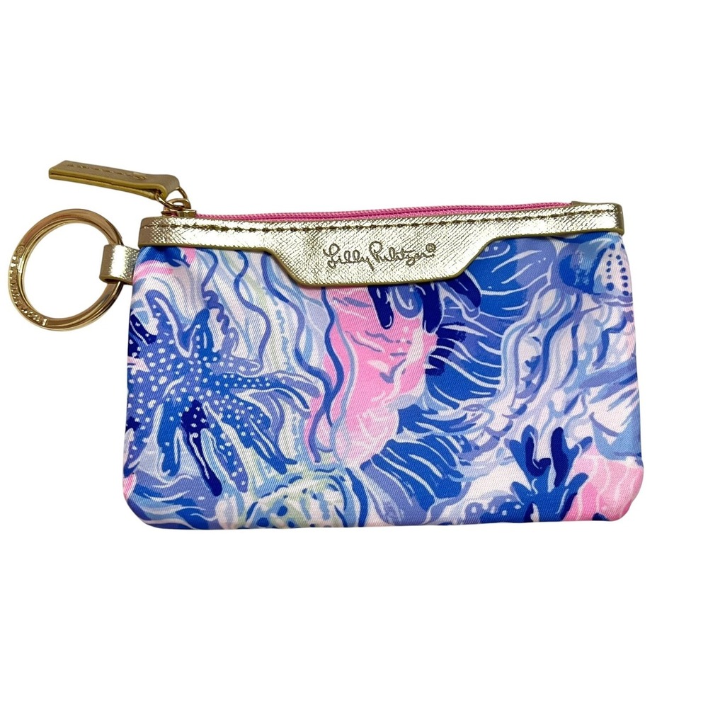 Lilly‎ Pulitzer ID Case Womens One Size Blue Floral Keychain Wallet ID Holder
